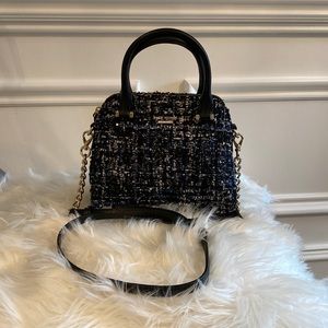 Kate Spade Black & Blue With Silver Flecks Tweed Crossbody Bag With Handles